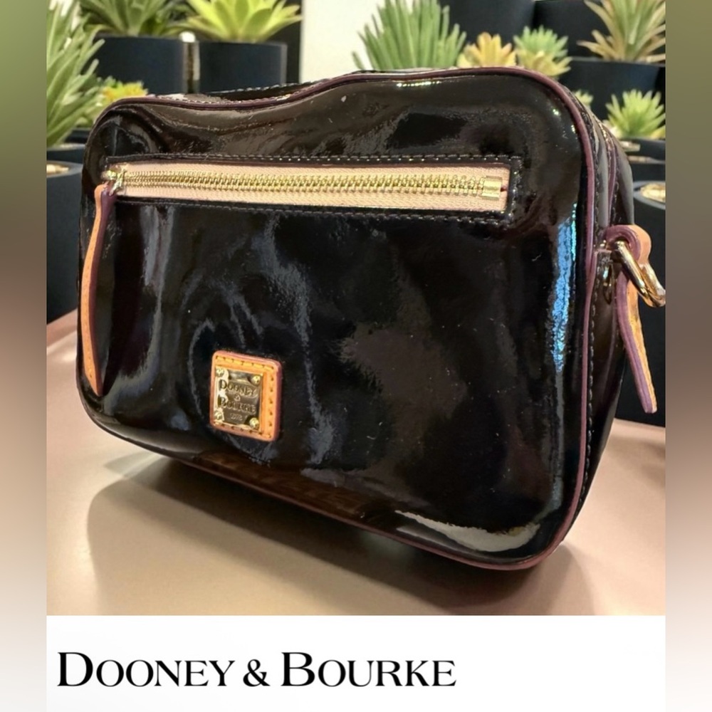 Dooney & Bourke Patent Leather Black Camera Crossbody w/ Gold Plated Hardware